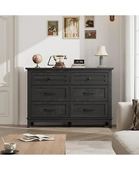 homfan 6-Drawer Wooden Dresser Chest for Bedroom, Closet, Nursery, Living Room, Dining Room, Entryway, Tv Stand
