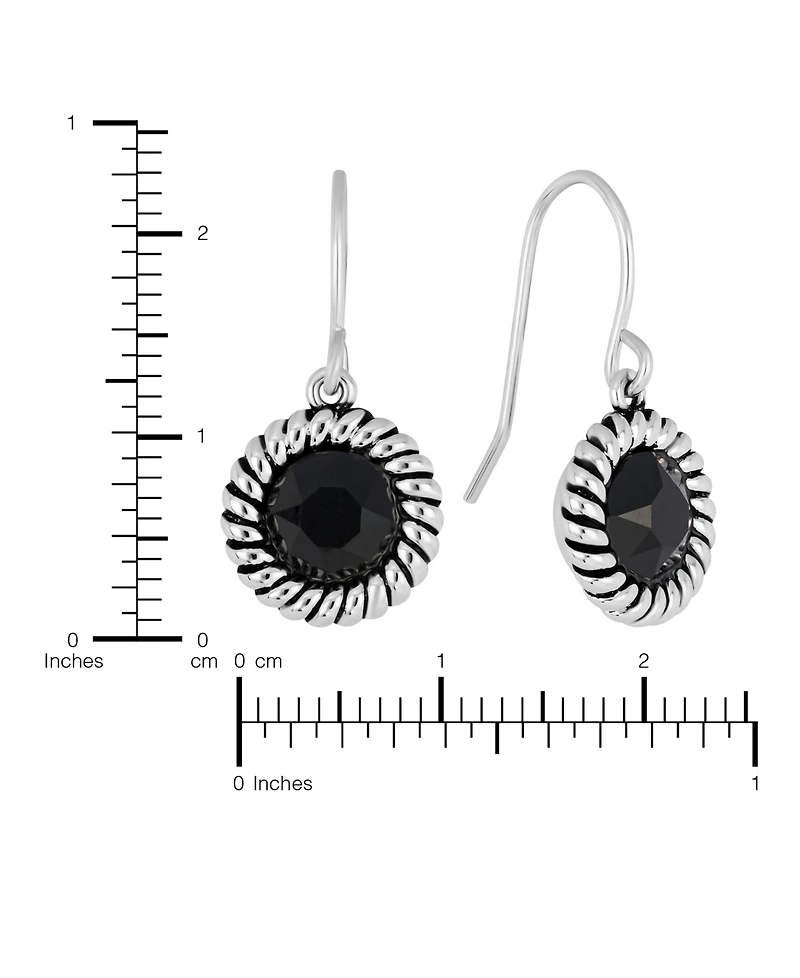 Macy's Sterling Silver 6mm Crystal Round Rope Edge Drop Earrings