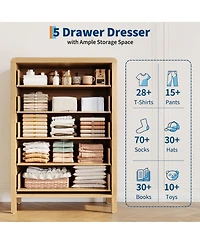 homfan 5-Drawer Storage Dresser Round Corner Vertical Cabinet for Bedroom or Entryway