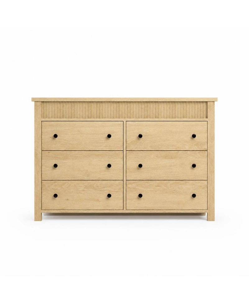 homfan 6-Drawer Wood Storage Dresser Fluted-Shape Chest of Drawers, 47.2" Organizer Cabinet for Bedroom, Living Room and Nursery