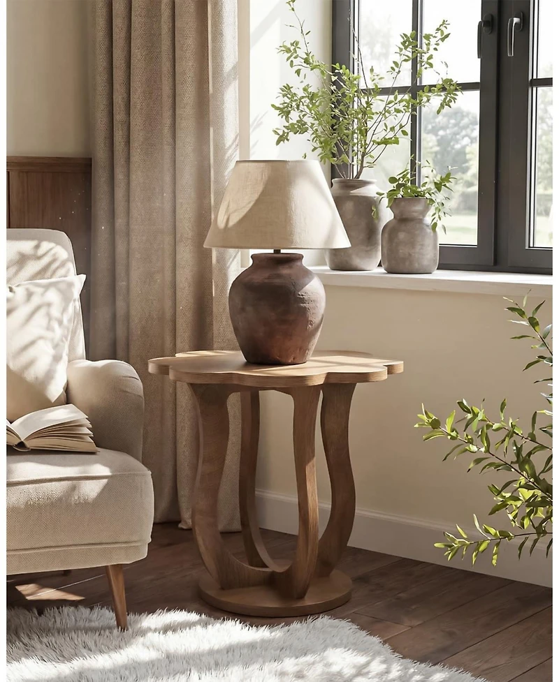 Tribesigns Side Table Set of 2, Flower-Shaped End Table, Wood Nightstand with Artistic Leg, Modern Farmhouse Small Sofa Side Table