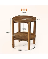 Tribesigns 2-Tier Solid Wood Round Side Table Set of 2, Farmhouse Rustic Nightstand, Small End Table