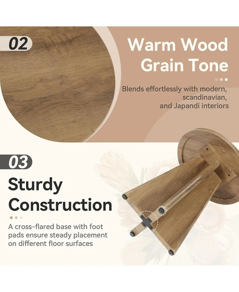 Tribesigns Round End Table Set of 2, 19.7" Small Wooden Couch Side Table with Sculptural Base, Modern Farmhouse Bedside Nightstand Accent Table