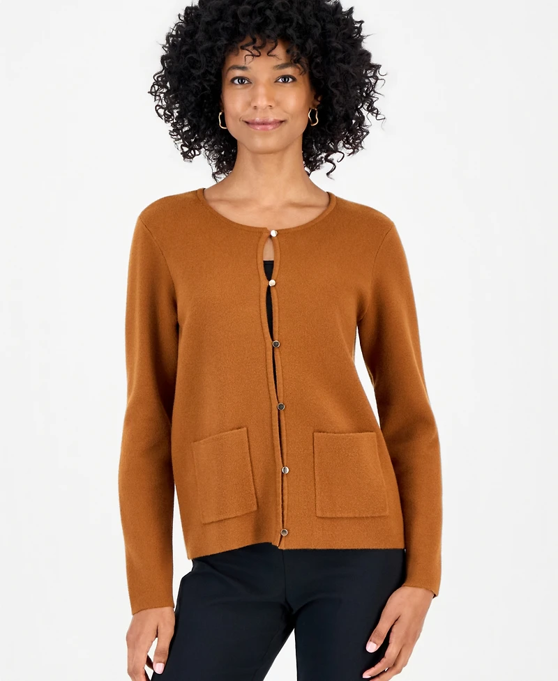 Jm Collection Women's Button-Front Crewneck Cardigan, Macy's Exclusive