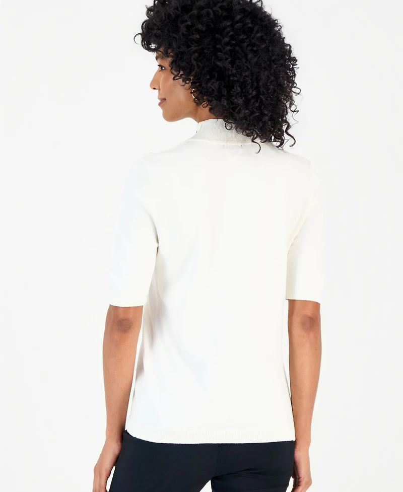 Petite Mock-Neck Short-Sleeve Sweater, Created for Macy's