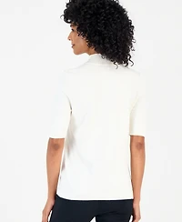 Petite Mock-Neck Short-Sleeve Sweater, Created for Macy's
