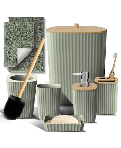 8 Piece Complete Bathroom Decor and Accessory Set with Bath Rugs