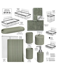 Complete Burlap Texture Polyresin Bathroom Decor and Accessory Set with Shower Curtain