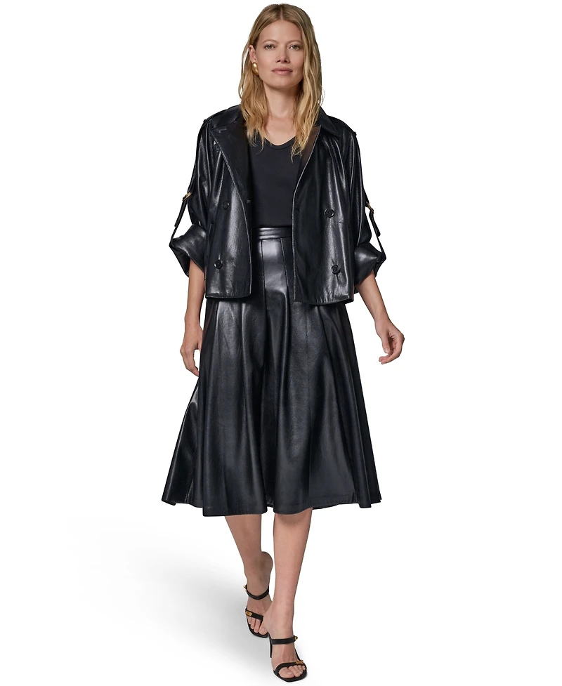 Donna Karan New York Petite Roll-Sleeve Collared Short Jacket