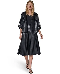 Donna Karan New York Petite Roll-Sleeve Collared Short Jacket