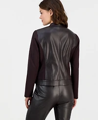Anne Klein Essentials Petite Mod Moto Zipper-Front Mandarin Collar Jacket