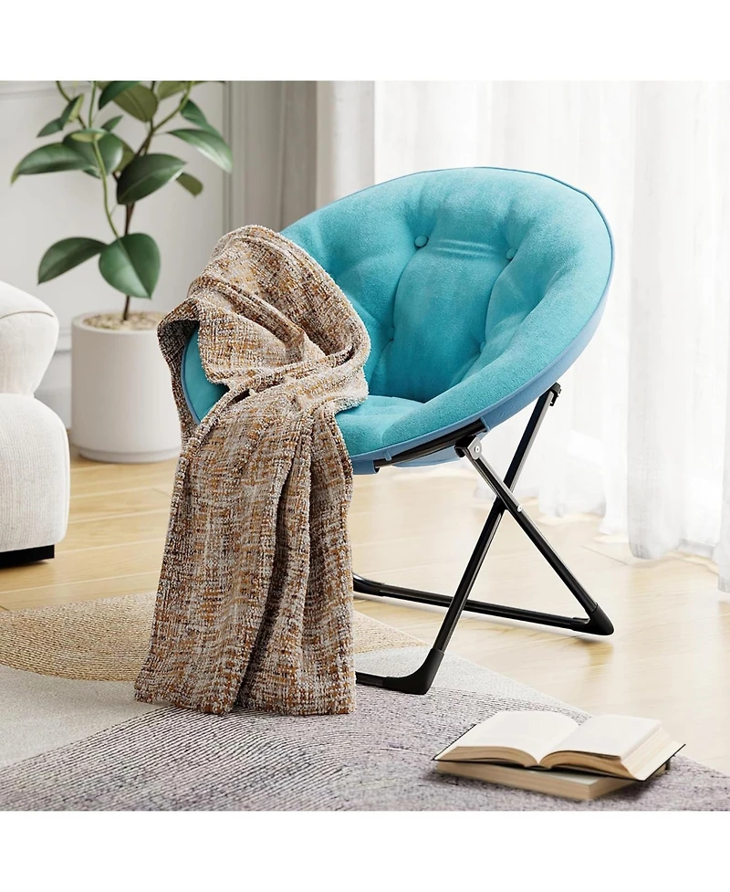 gaomon Comfy Saucer Chairs, Folding Reading Lounge Chair, Cozy Faux Fur Living Room Chair with Soft Thick Padded Seat and Metal Frame