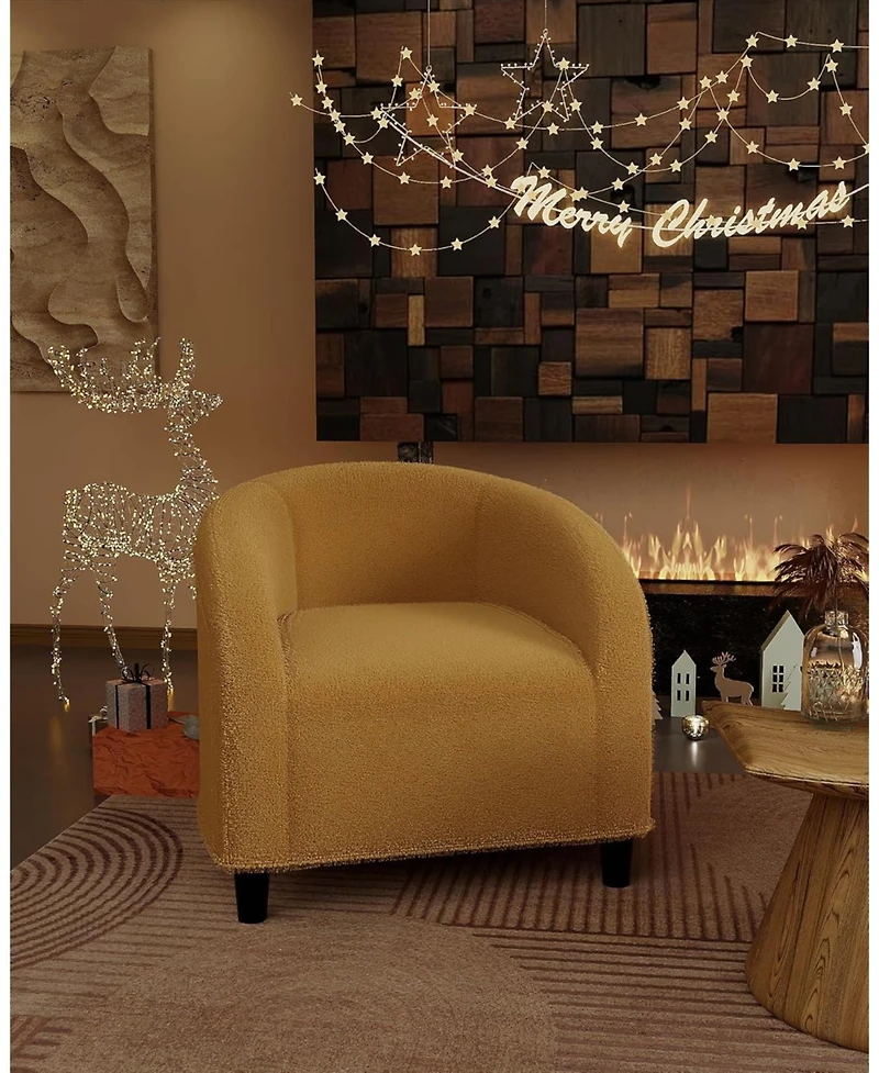 gaomon Accent Barrel Chair Boucle Club Chair Furry Sherpa Armchair Suitable for Living Room Bedroom Reception Room Office
