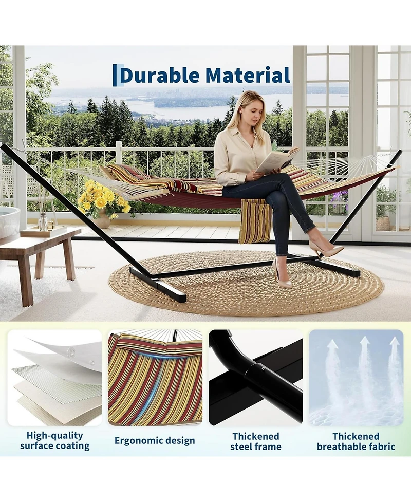 gaomon 2 Person Outdoor Hammock with Stand, Heavy Duty Portable Double Hammock with Balance Rope, Max 450 Lbs Capacity for Patio, Backyard