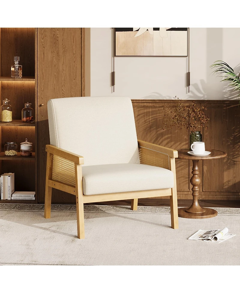 homfan Modern Rattan Accent Chair for Living Room – Upholstered Sofa with High Back Wooden Frame Comfortable Reading Leisure