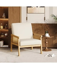 homfan Modern Rattan Accent Chair for Living Room – Upholstered Sofa with High Back Wooden Frame Comfortable Reading Leisure