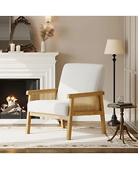 homfan Modern Rattan Accent Chair for Living Room – Upholstered Sofa with High Back – Wooden Frame – Comfortable Reading Leisure Chair