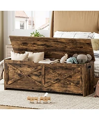 homfan 47.2" Wooden Storage Chest with Safety Hinges - Farmhouse Style Entryway Spacious Shoe and Blanket Organizer