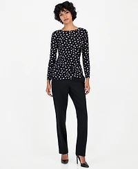 Anne Klein Essentials Women's Petite Long-Sleeve Ruched Rivet-Detail Blouse