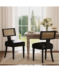 gaomon Set of 2, Mid Century Modern Upholstered Chairs with Rattan Wood Back, Armless Kitchen Chairs with Black Wood Legs for Dining Room