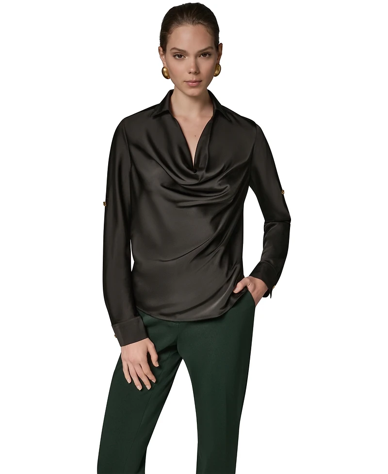 Donna Karan New York Women's Satin Back Crepe Long-Sleeve Top