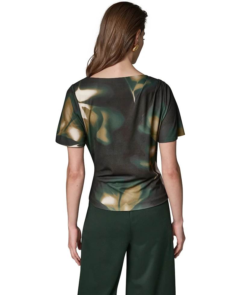 Donna Karan New York Women's Printed Jersey Boat Neck Top