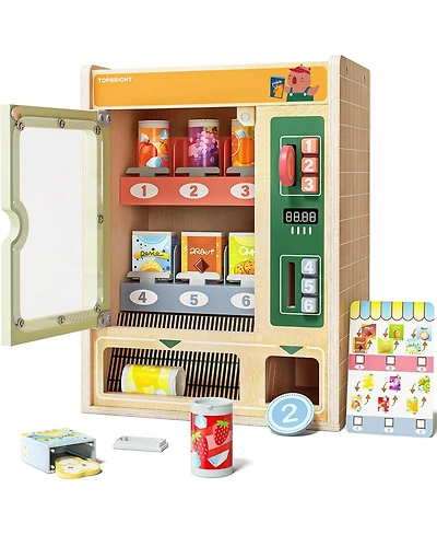Top Bright Play Food for Kids Pretend Play Toys With Wooden Snack Bars and Drink Cans Wooden Vending Machine Play Set For Boys Girls