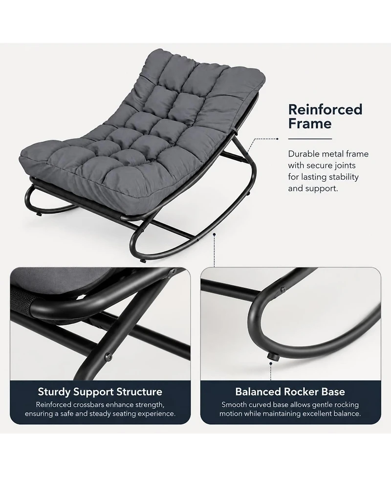 Gaomon Outdoor Rocking Chair with Padded Cushion - Foldable Patio Rocker, Portable Lawn Chair with Iron Frame for Porch and Garden, Dark Gray