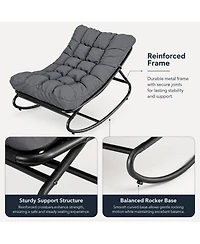 Gaomon Outdoor Rocking Chair with Padded Cushion - Foldable Patio Rocker, Portable Lawn Chair with Iron Frame for Porch and Garden, Dark Gray