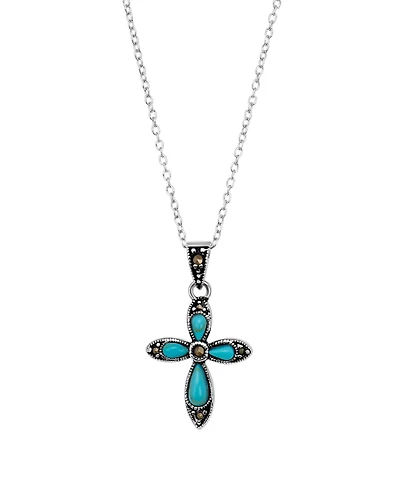 Macy's Simulated Turquoise Marcasite Cross 18" Pendant Necklace