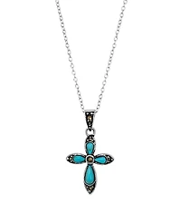 Macy's Simulated Turquoise Marcasite Cross 18" Pendant Necklace