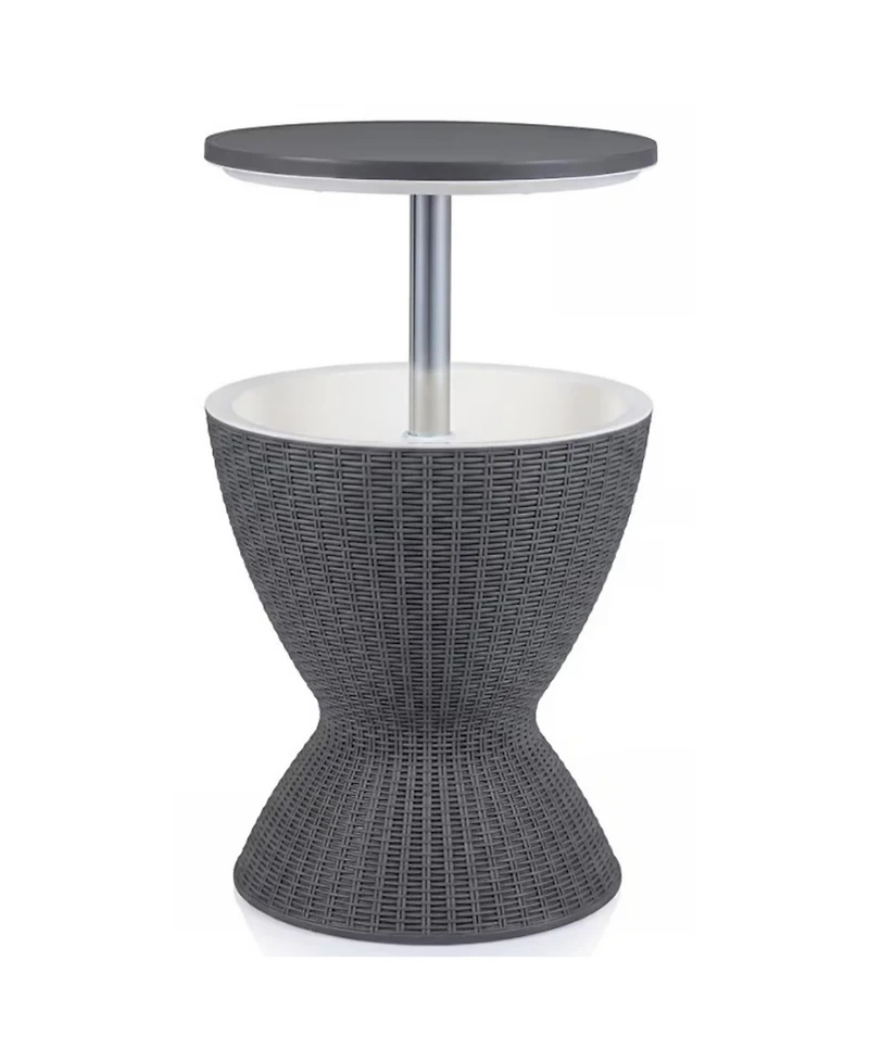 Yiortwo Outdoor Rattan Ice Cooler Bar Table with Extendable Tabletop and Drain Plug