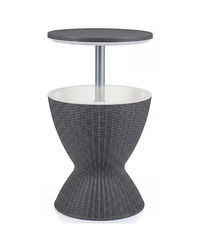 Yiortwo Outdoor Rattan Ice Cooler Bar Table with Extendable Tabletop and Drain Plug