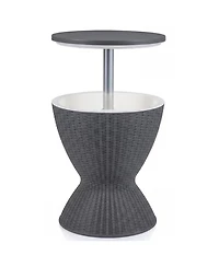 Yiortwo Outdoor Rattan Ice Cooler Bar Table with Extendable Tabletop and Drain Plug