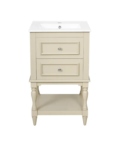 Busdays 20 Inch Ceramic Sink Bathroom Vanity Retro Design Storage Cabinet with Open Shelf and 2 Drawers
