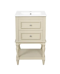 Busdays 20 Inch Ceramic Sink Bathroom Vanity Retro Design Storage Cabinet with Open Shelf and 2 Drawers