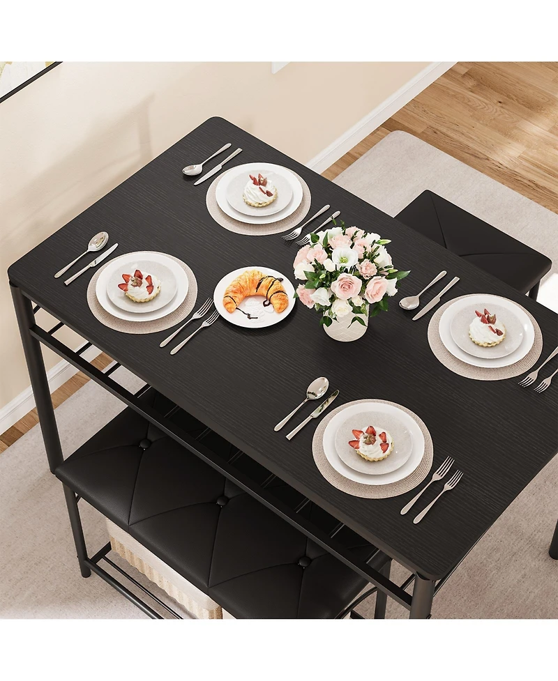 homfan Modern 4-Person Dining Table Set, Space-Saving Kitchen with Upholstered Benches, Wood and Metal Set for Apartments, Studios