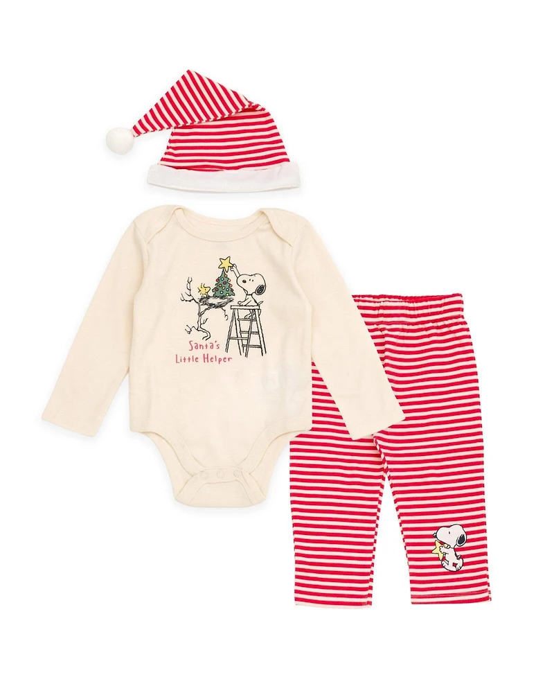 Peanuts Baby Boys ( new born to 24 M )' Christmas Bodysuit Pants and Hat Set