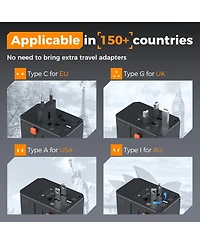Tessan Universal Travel Adapter, GaN 65W International Power Adapter with 5 Usb Ports (3 Usb C), Worldwide Plug Adaptor for Us to Europe Uk France