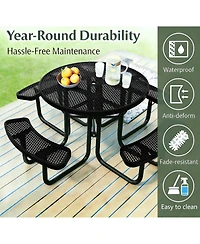 homfan Heavy Duty Metal Picnic Tables with Umbrella Hole, 46" Round Top Table Coated Steel Commercial Grade Furniture Set Weather and Rust Resistant
