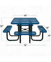 homfan Heavy Duty Metal Picnic Tables for Outdoors with Umbrella Hole, Square Top Coated Steel Commercial Grade Furniture Set Weather