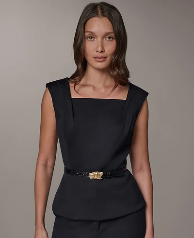 Donna Karan New York Women's Square Neck Belted Sleeveless Top