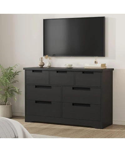 gaomon 7 Drawer Dresser for Bedroom, Natural Modern Double Dresser Organizer with Embedded Handles Design