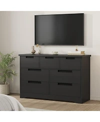 gaomon 7 Drawer Dresser for Bedroom, Natural Modern Double Dresser Organizer with Embedded Handles Design
