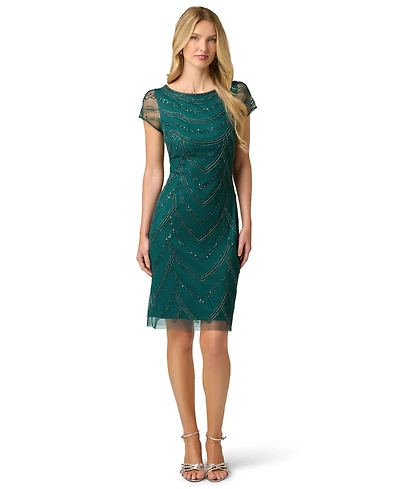 Adrianna Papell Women's Beaded Cap-Sleeve Sheath Dress