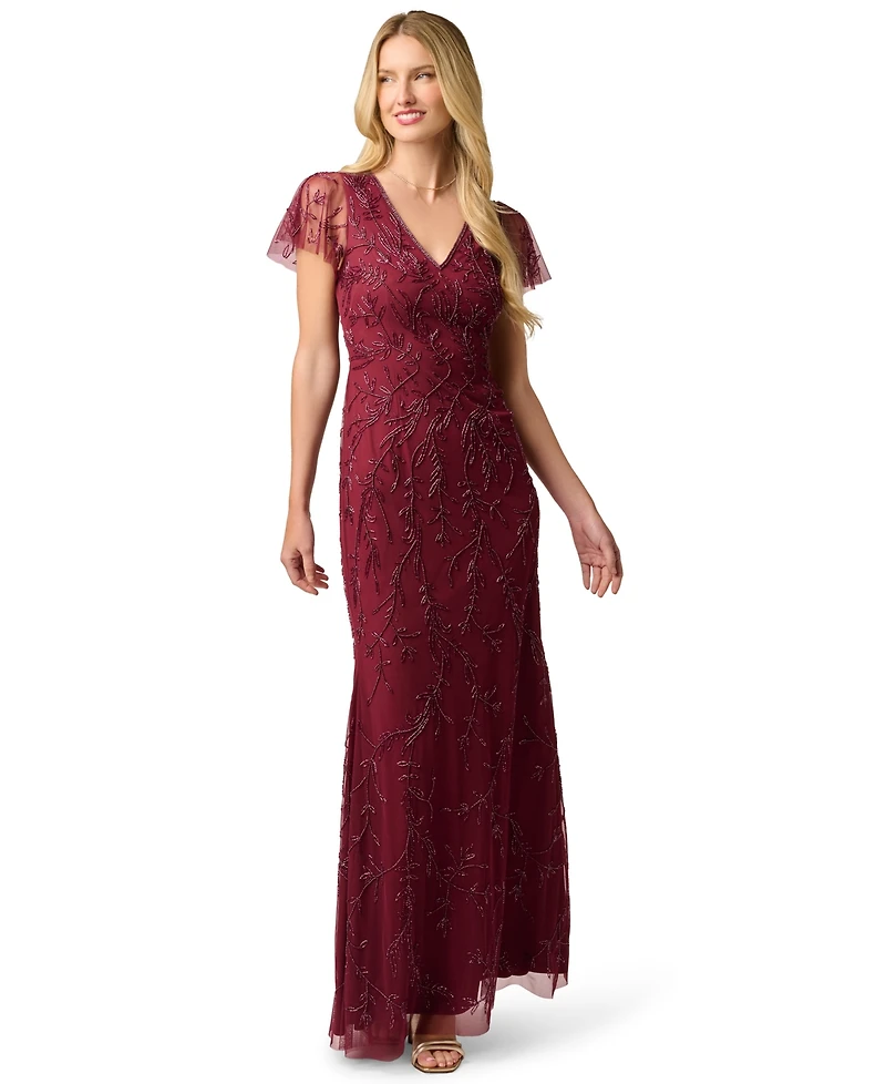 Adrianna Papell Women's V-Neck Bead Mesh Dress