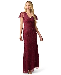 Adrianna Papell Women's V-Neck Bead Mesh Dress