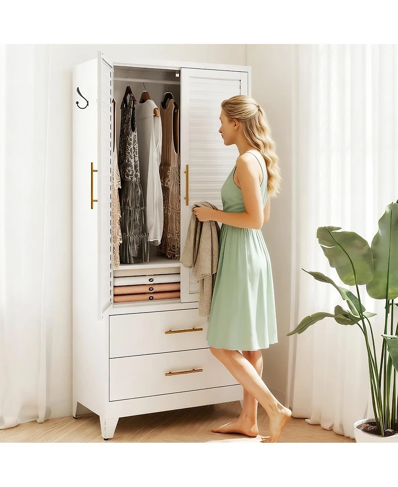 Streamdale Furniture 71 Inch Metal Wardrobe Closet with 2 Doors and Drawers