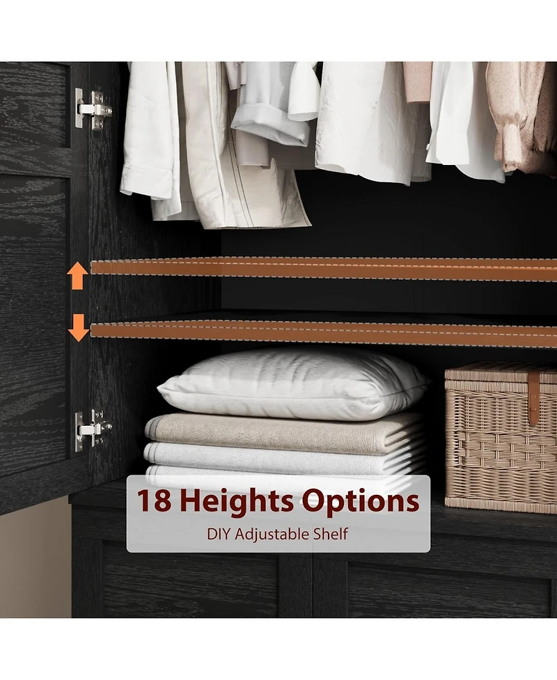 homfan Spacious Modern Wooden Wardrobe, 71"/72" Tall Freestanding Cabinet with 2-4 Doors, 2 Drawers, Adjustable Shelves, Hanging Rod, Organizer