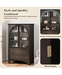 Streamdale Furniture 52.17"H Glass Door Display Cabinet with 2 Drawers and Adjustable Shelf